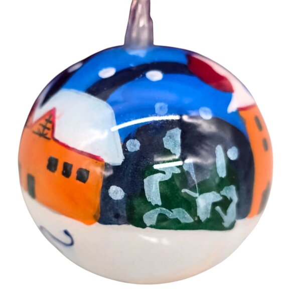 Hand-Painted Li Bien Ornament Winter Village Scene Glass Bauble With Gift Box - Picture 5 of 9